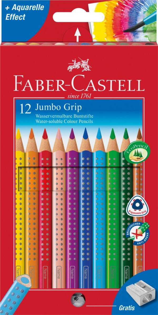 Akvarellpliiatsid Faber-Castell Jumbo 12v.+teritaja